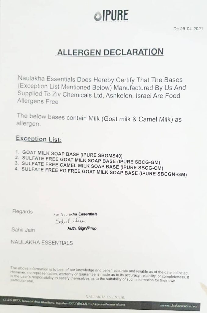 allergen declaration